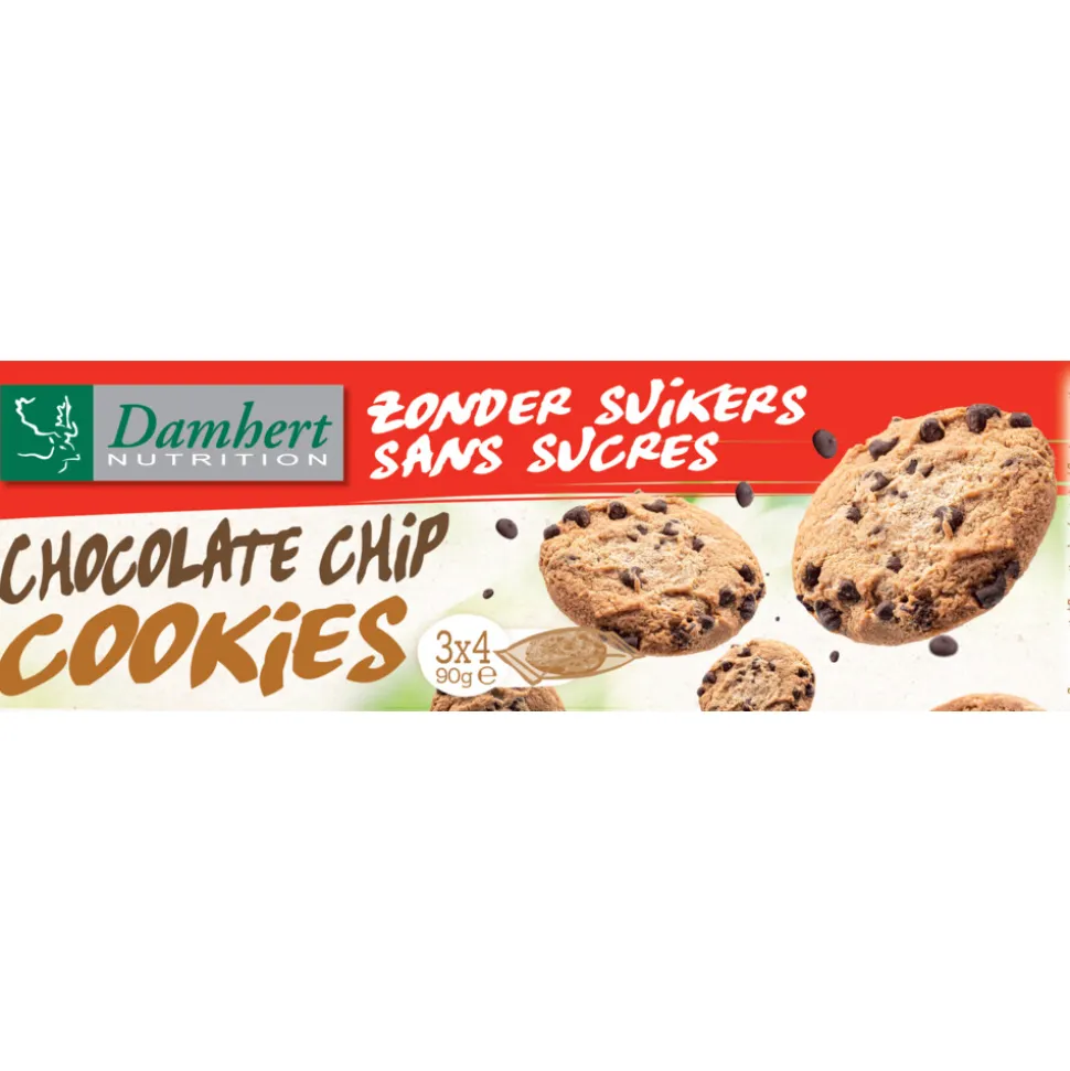 3x Damhert Chocolate Chip Cookies Zonder suikers 90 gr