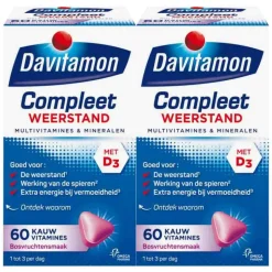 2x Davitamon Compleet Weerstand Bosvruchten 60 kauwtabletten