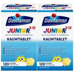 2x Davitamon Junior 3+ Kauwvitamines Banaan 120 kauwtabletten