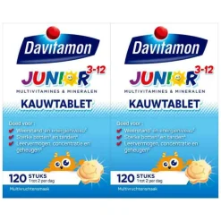 2x Davitamon Junior 3+ Multivruchten 120 kauwtabletten