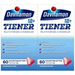 2x Davitamon Tiener 12+ Aardbei 60 kauwtabletten