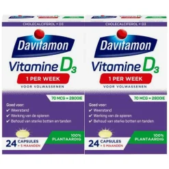 2x Davitamon Vitamine D Vegan 1 Per Week 24 capsules