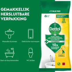 5x Dettol Antibacteriële Reinigingsdoekjes Sprankelende Citroen 72 stuks