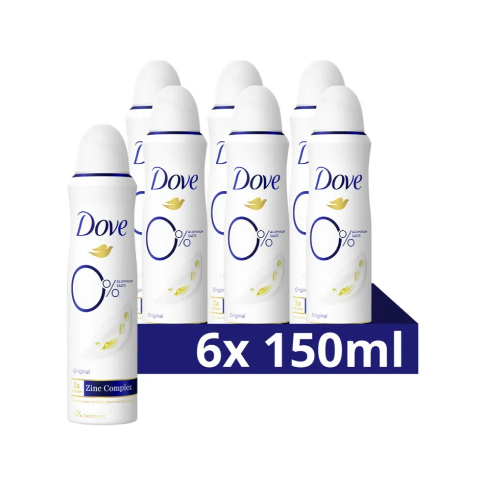 6x Dove Deodorant Spray 0% Original 150 ml