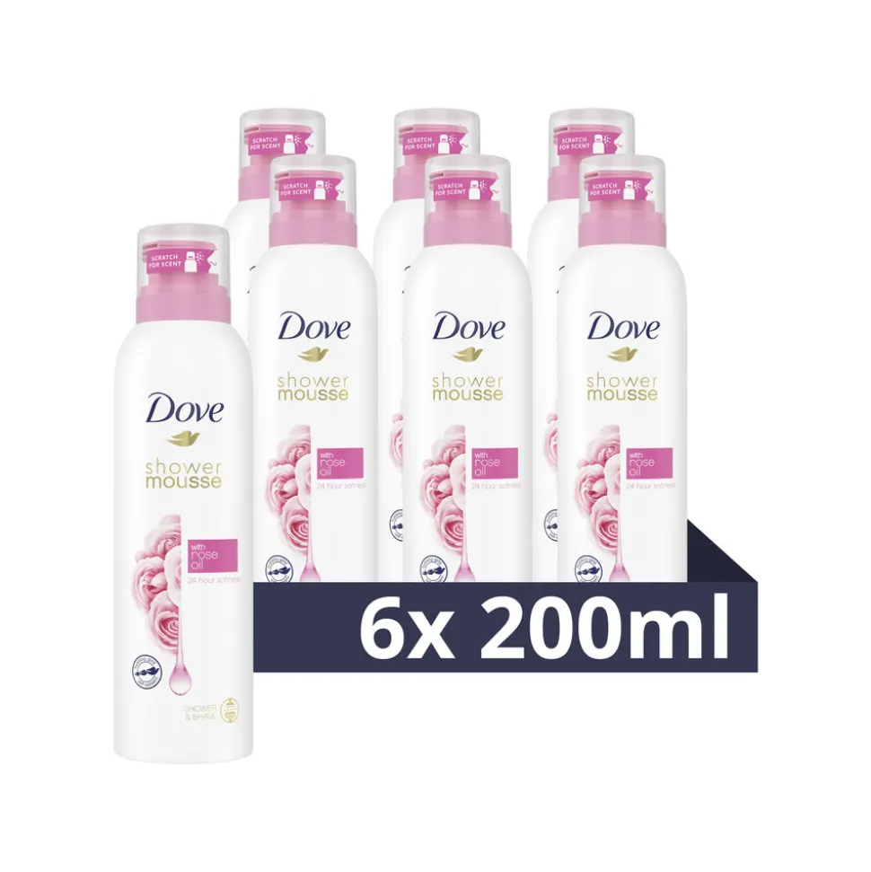 6x Dove Shower Foam Rose Oil 200 ml