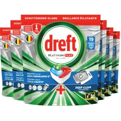 6x Dreft Vaatwastabletten Platinum Plus All In One Deep Clean 19 stuks