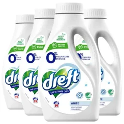 4x Dreft Vloeibaar Wasmiddel 0% Witte Was 19 Wasbeurten 988 ml