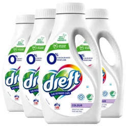 4x Dreft Vloeibaar Wasmiddel 0% Gekleurde Was 19 Wasbeurten 988 ml