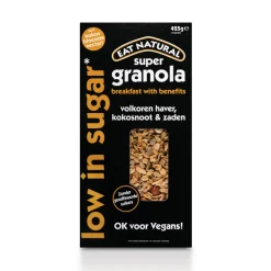 5x Eat natural Super Granola Laag in Suikers met Volkoren Haver, Kokosnoot & Zaden 425 gr