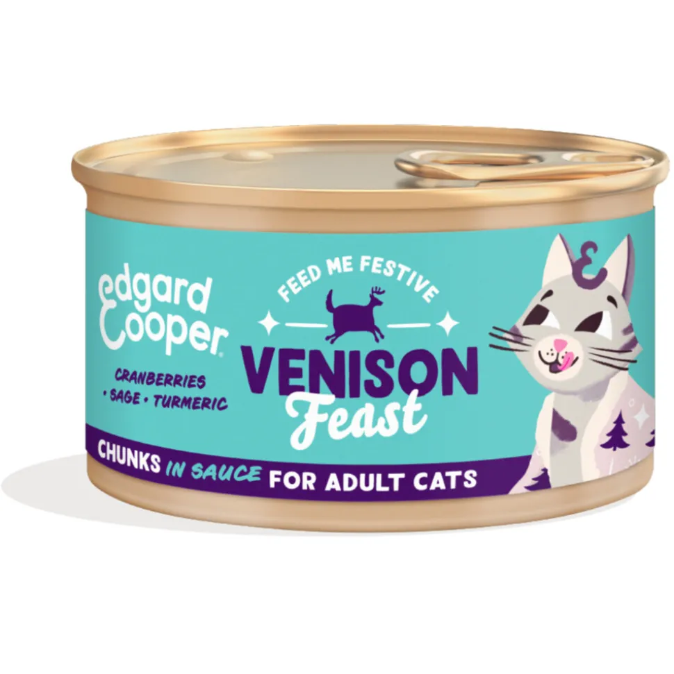 18x Edgard & Cooper Feestelijk Kattenvoer Adult Chunks Hert 85 gr