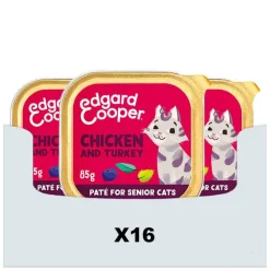 16x Edgard & Cooper Kattenvoer Senior Pate Kip - Kalkoen 85 gr