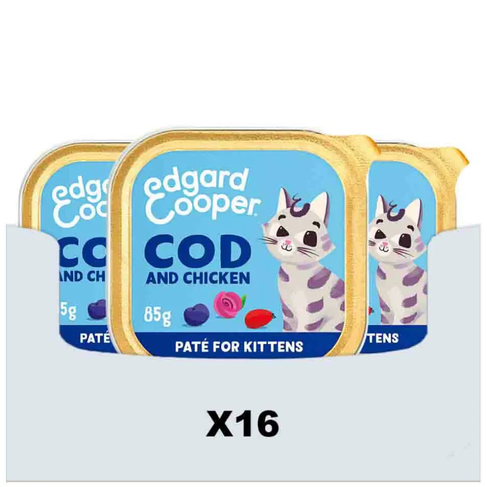 16x Edgard & Cooper Kattenvoer Kitten Pate Kabeljauw - Kip 85 gr