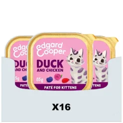 16x Edgard & Cooper Kattenvoer Kitten Pate Eend - Kip 85 gr