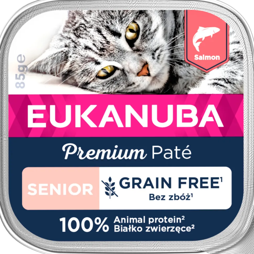 16x Eukanuba Premium Paté Graanvrij Senior Kattenvoer Nat Zalm 85 gr