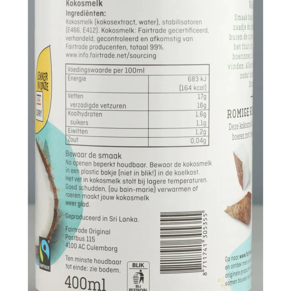 3x Fairtrade Original Kokosmelk 400 ml