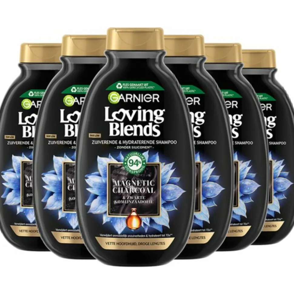 6x Garnier Loving Blends Magnetic Charcoal Shampoo 300 ml