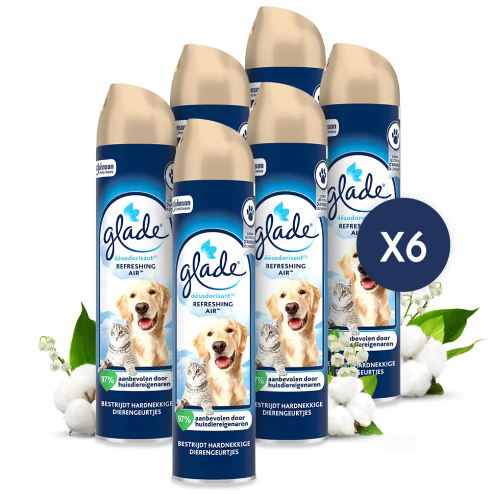6x Glade Luchtverfrisser Refreshing Air tegen Huisdierengeurtjes 300 ml