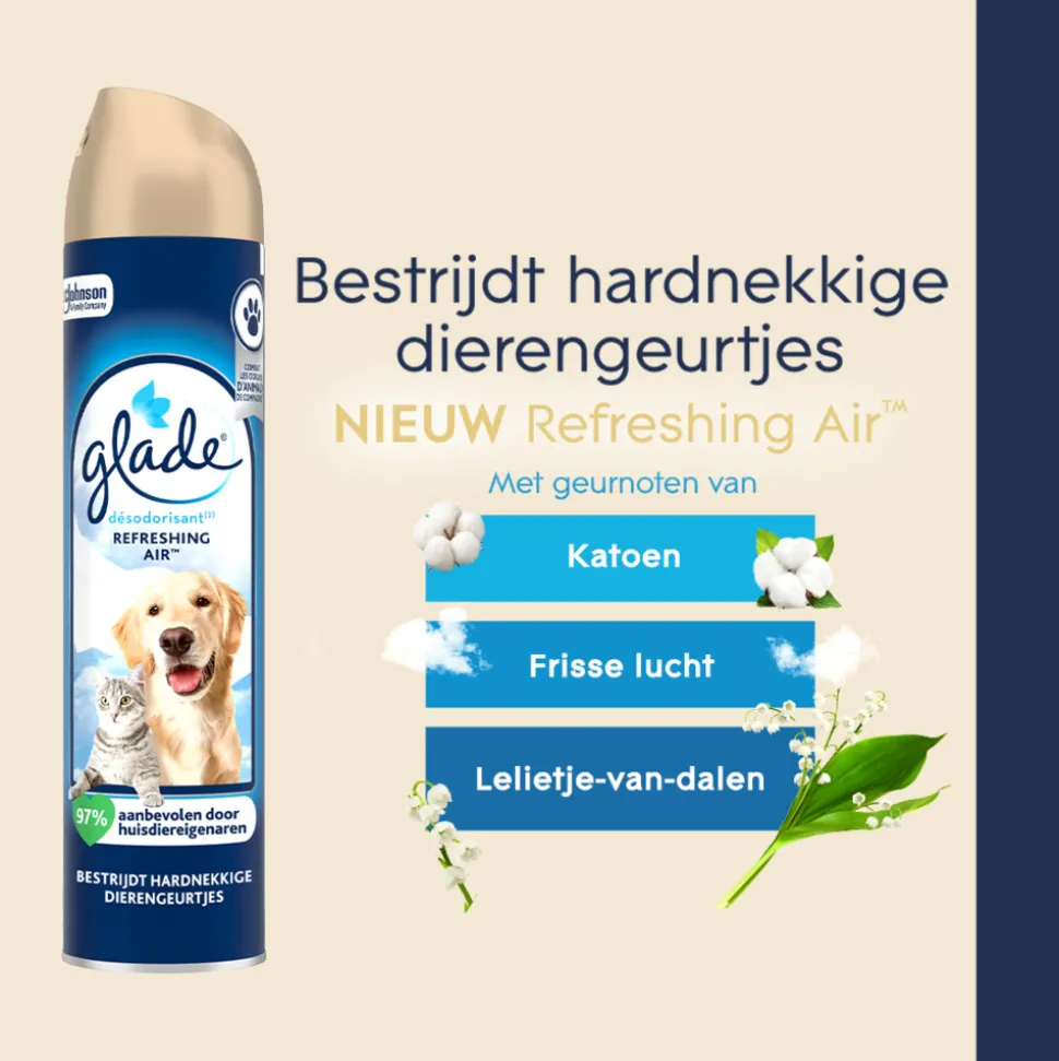 6x Glade Luchtverfrisser Refreshing Air tegen Huisdierengeurtjes 300 ml