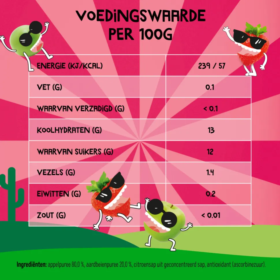 6x Goodies Knijpfruit Smoothie Aardbei & Appel 100 gr