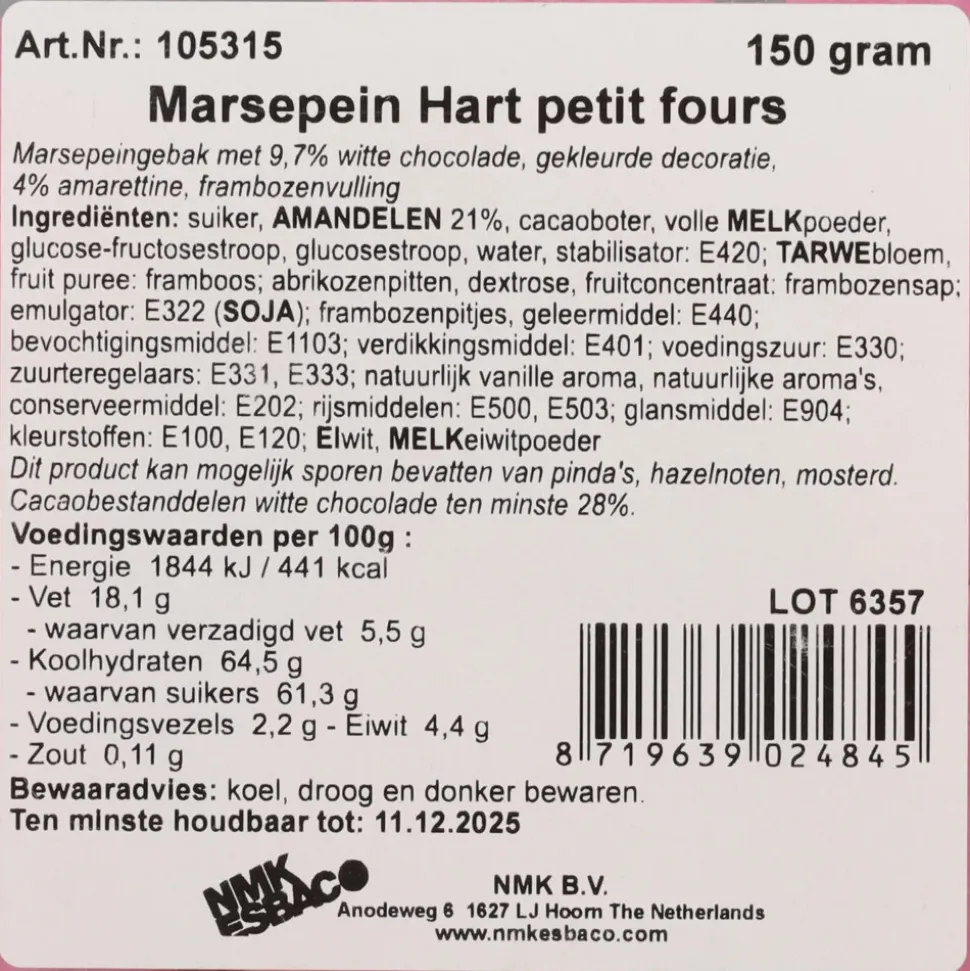 6x Hamlet Marsepijn Petit Four + Hartje 6 stuks