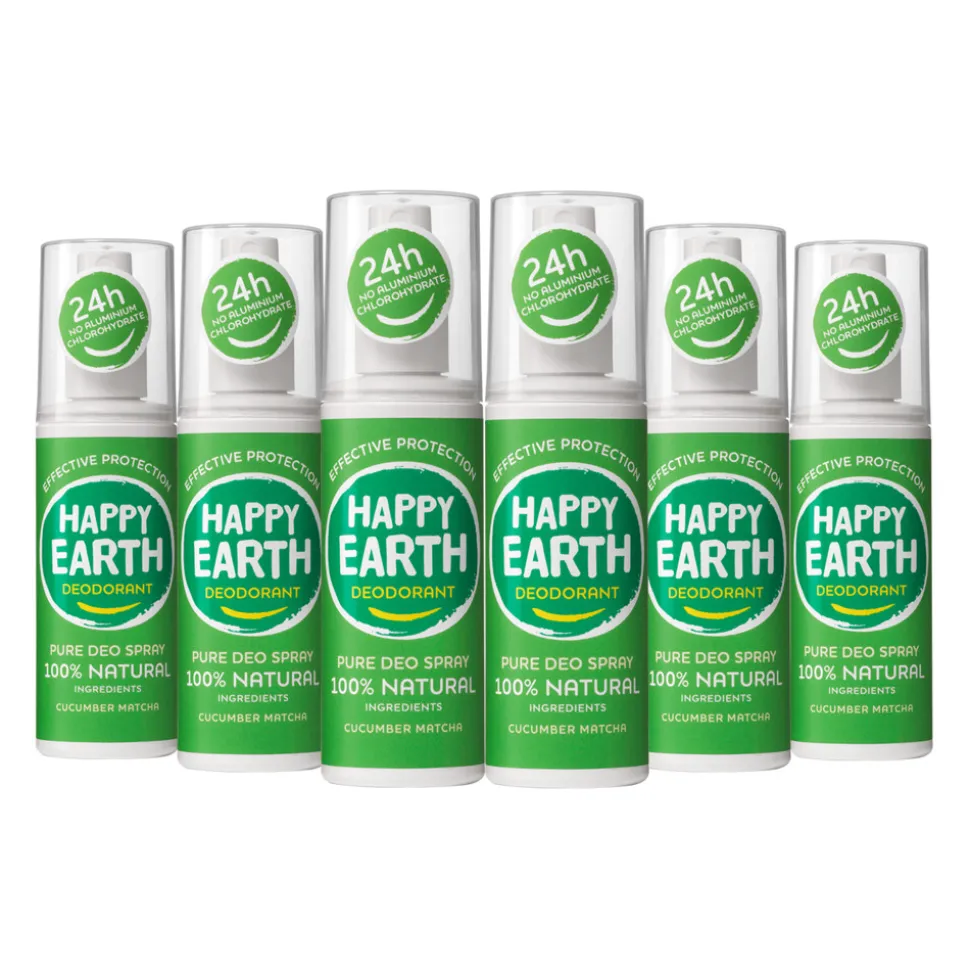 6x Happy Earth 100% Natuurlijke Deodorant Spray Cucumber Matcha 100 ml