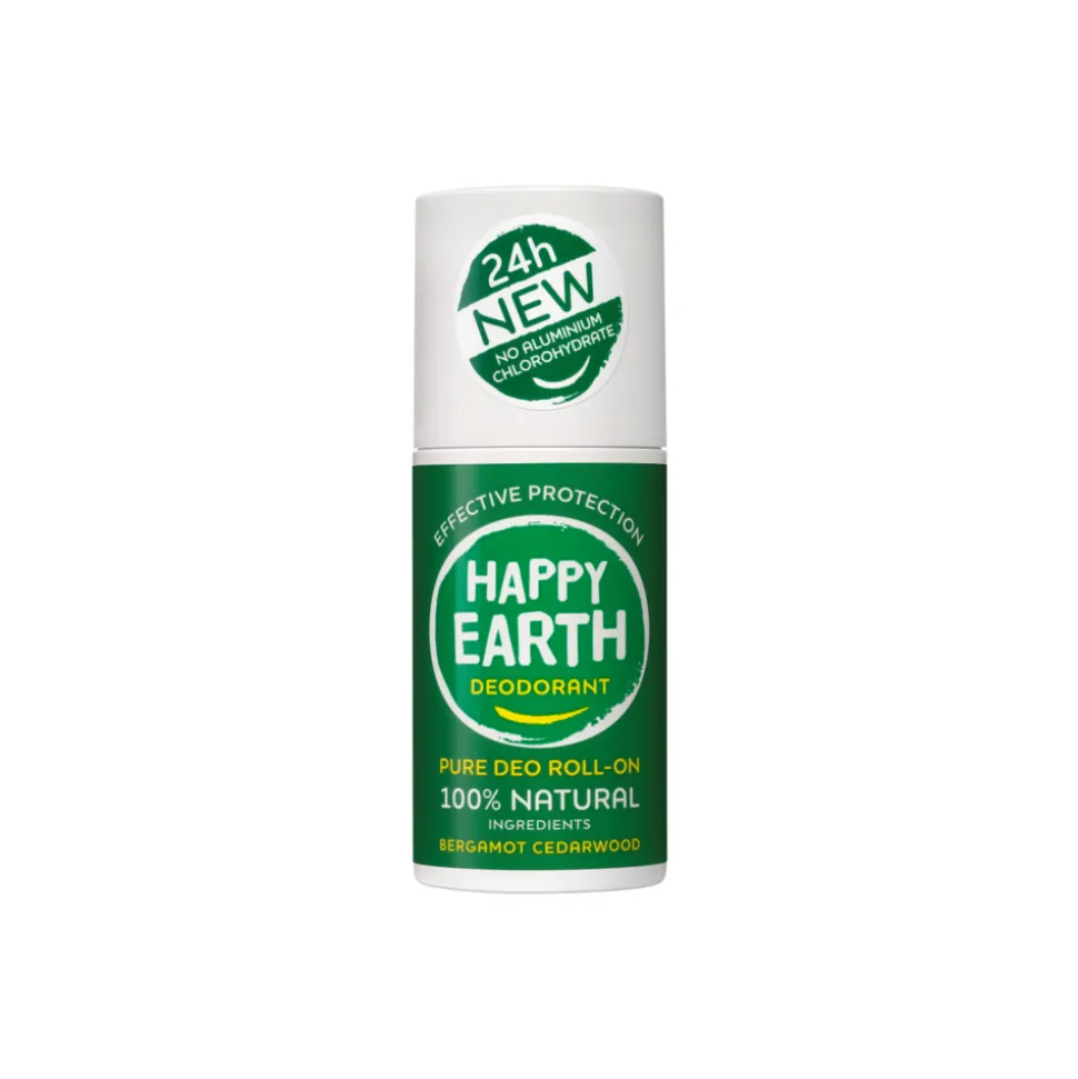 6x Happy Earth Deodorant Roll-On Bergamot Cedarwood 100% Natuurlijk 75 ml