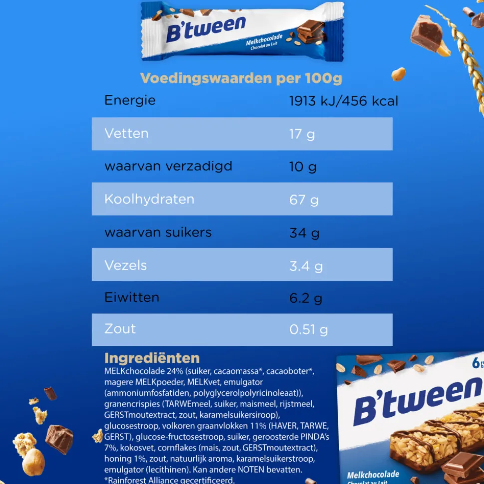 6x Hero B'tween Mueslireep Melkchocolade 6x25 gr