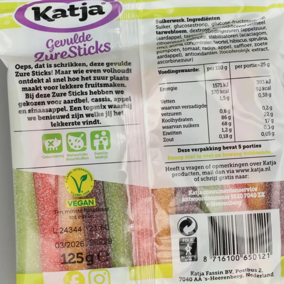 3x Katja Gevulde Zure Stick mix 125 gr