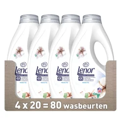 4x Lenor Vloeibaar Wasmiddel Katoen Fris 20 Wasbeurten 900 ml