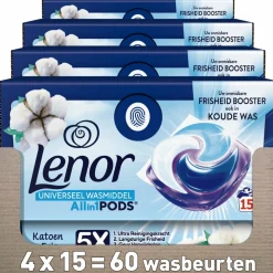 4x Lenor Wasmiddel All-in-1 Pods Katoen Fris 15 stuks
