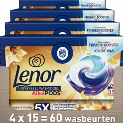 4x Lenor Wasmiddel All-in-1 Pods Amber & Orchidee 15 stuks