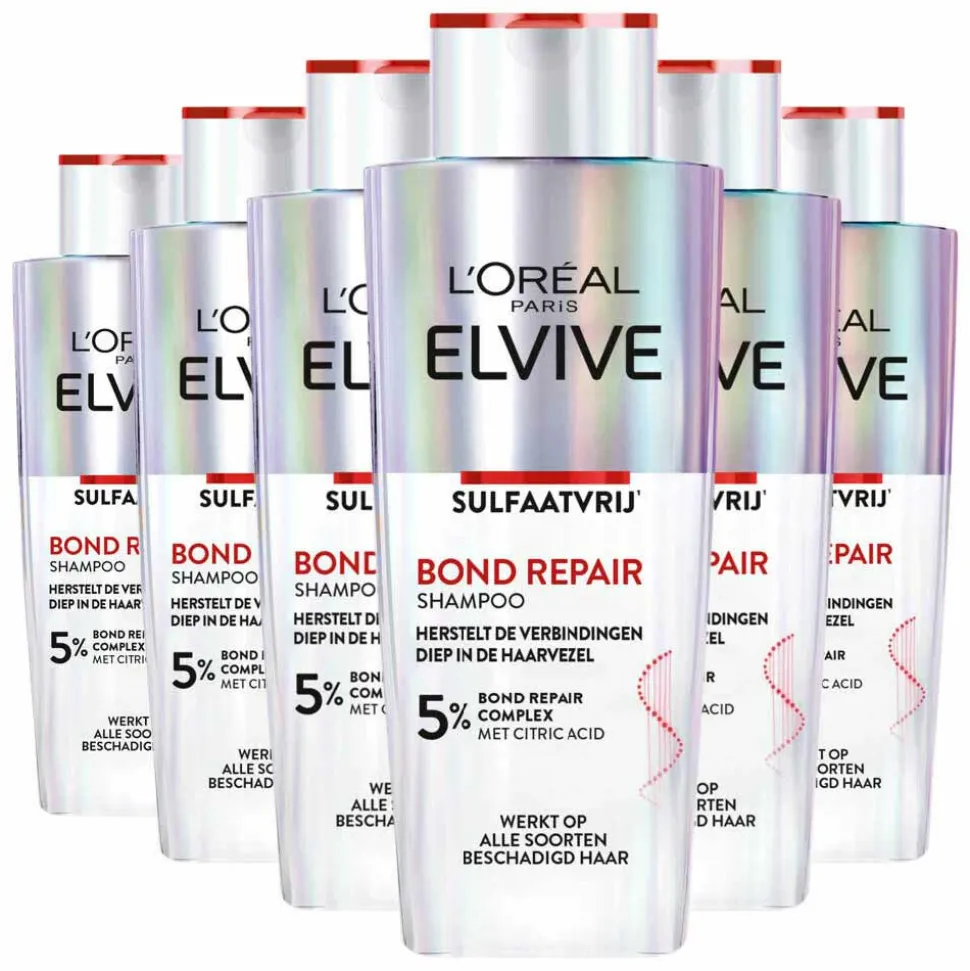 6x L'Oréal Elvive Bond Repair Shampoo 200 ml