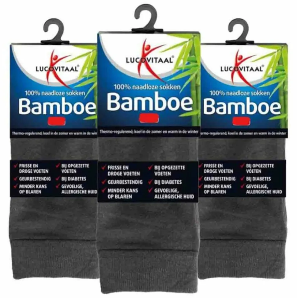 3x Lucovitaal Bamboe Sok Lang Antraciet Maat 43-46 1 paar