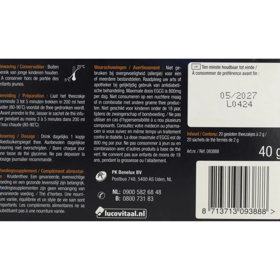 3x Lucovitaal Bloedsuikerspiegel Thee 20 zakjes