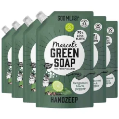 6x Marcel's Green Soap Handzeep Bergamot & Black Pepper Navulling 500 ml