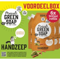 6x Marcel's Green Soap Handzeep Sandelhout & Kardemon Navul Stazak 500 ml