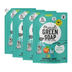 4x Marcel's Green Soap Wasmiddel Kleur Navul Perzik & Jasmijn 23 Wasbeurten 1 liter