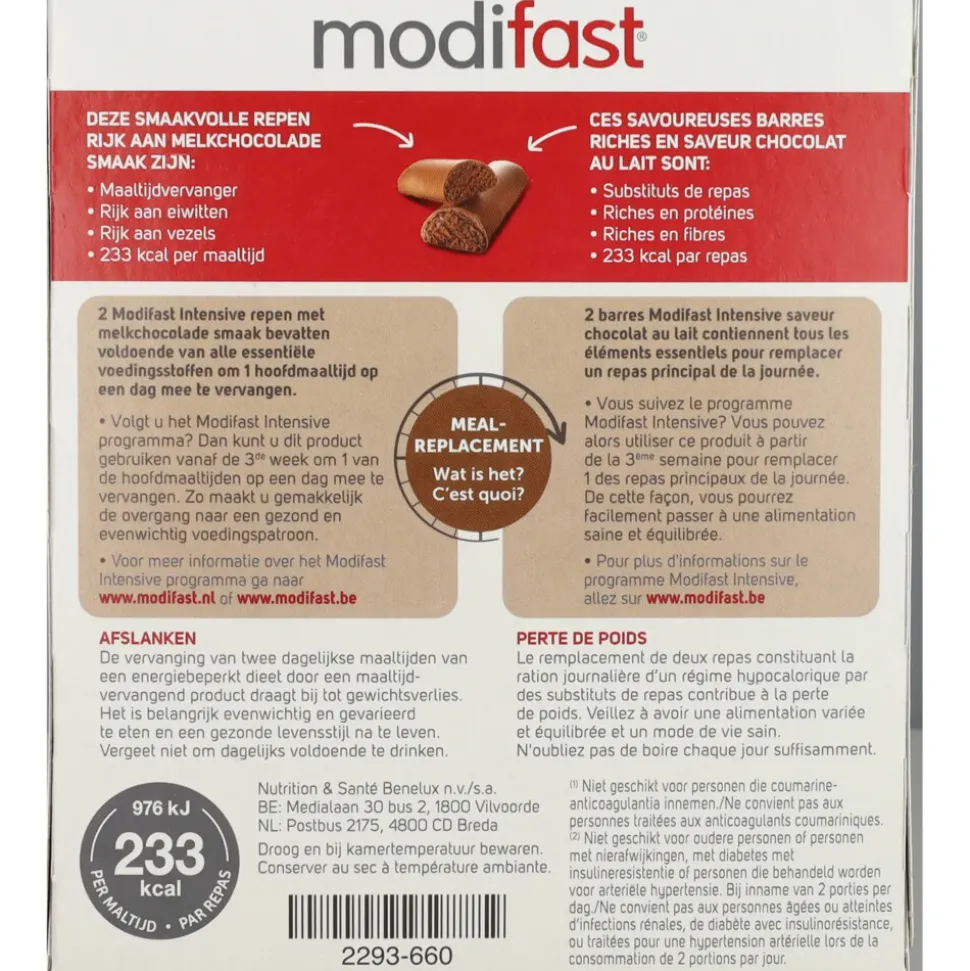 3x Modifast Intensive Reep Melk Chocolade 6 x 31 gr