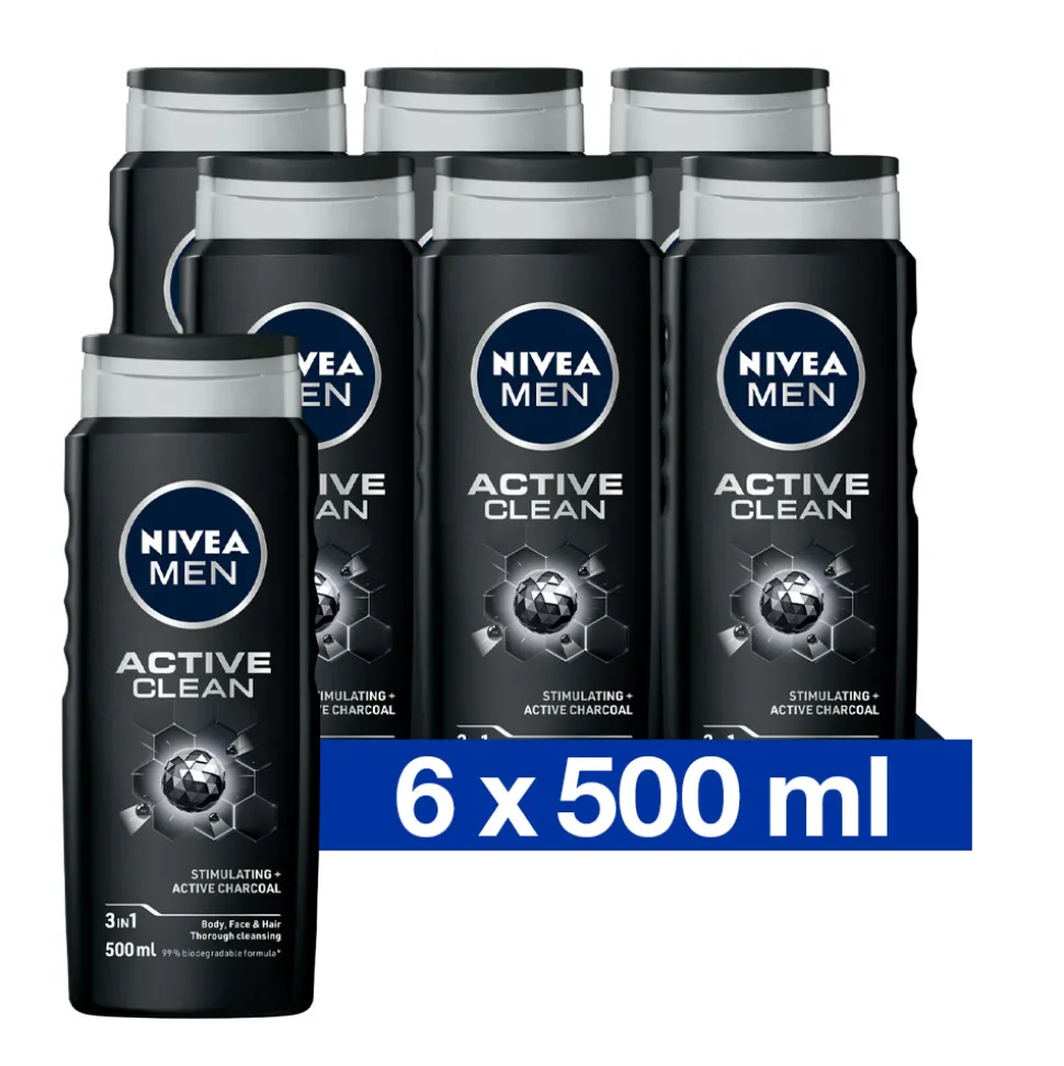 6x NIVEA Men Douchegel Active Clean 500 ml