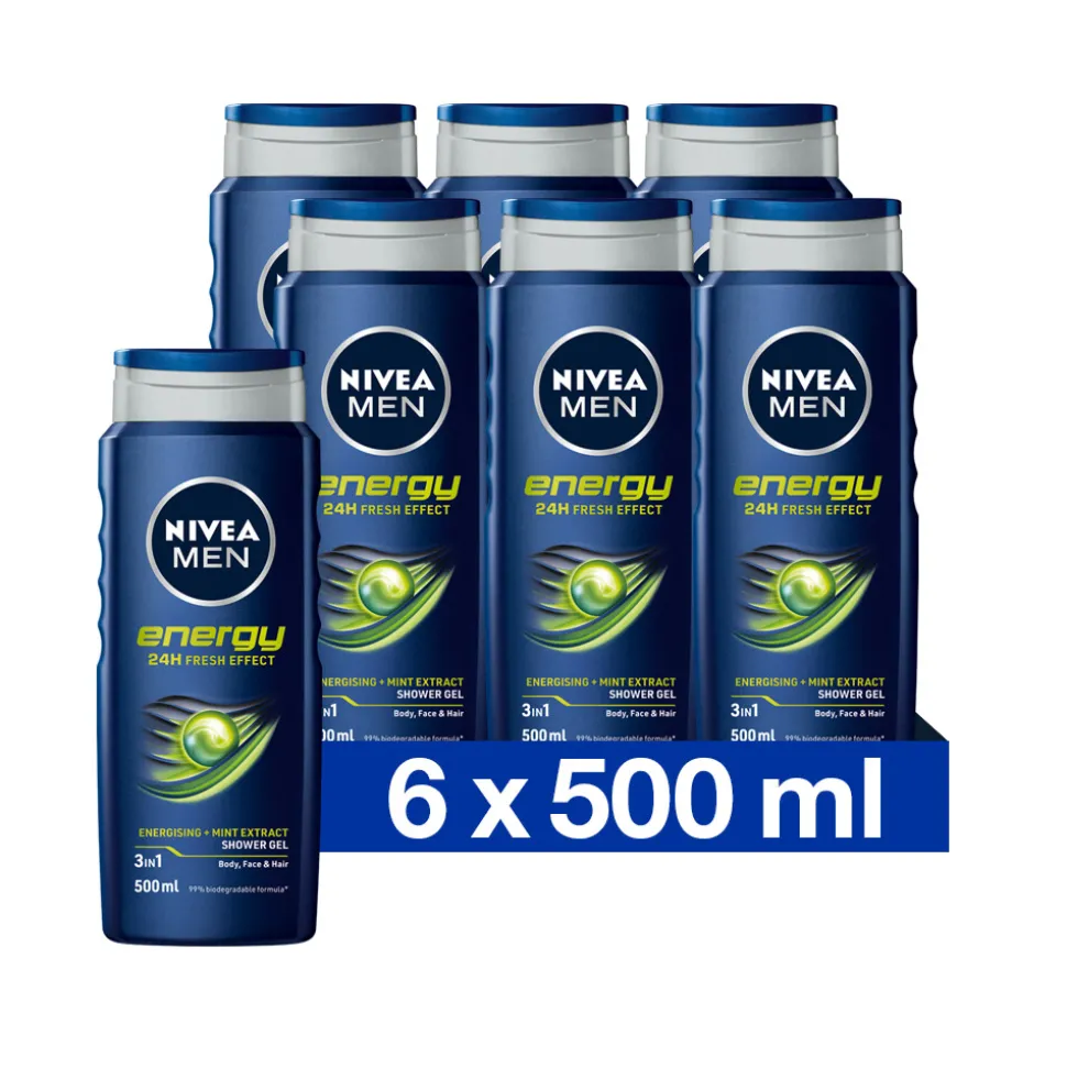 6x NIVEA Men Douchegel Energy 500 ml