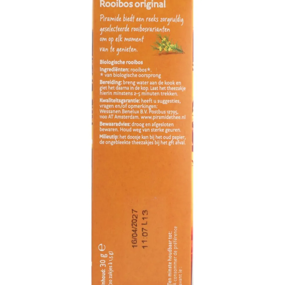 3x Piramide Biologische Theezakjes Rooibos 20 stuks