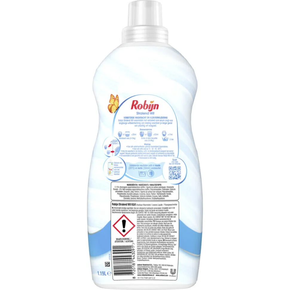 4x Robijn Klein & Krachtig Wasmiddel Stralend Wit 34 Wasbeurten 1,19 liter