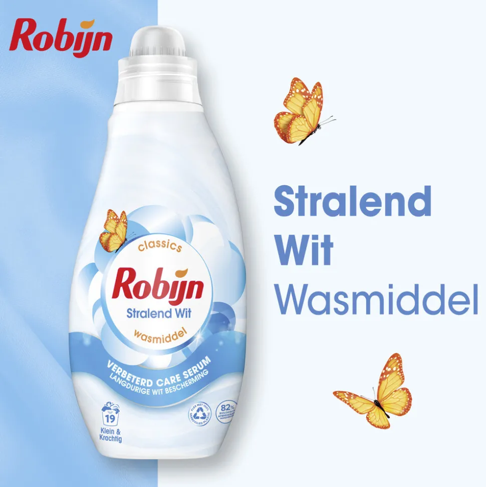 8x Robijn Klein & Krachtig Wasmiddel Stralend Wit 19 Wasbeurten 665 ml