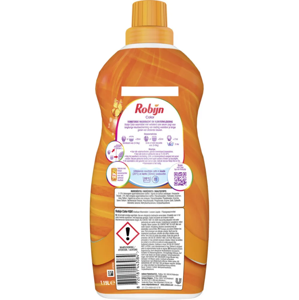 4x Robijn Klein & Krachtig Wasmiddel Color 34 Wasbeurten 1,19 liter