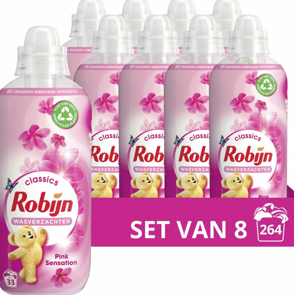 8x Robijn Wasverzachter Pink Sensation 33 Wasbeurten 825 ml
