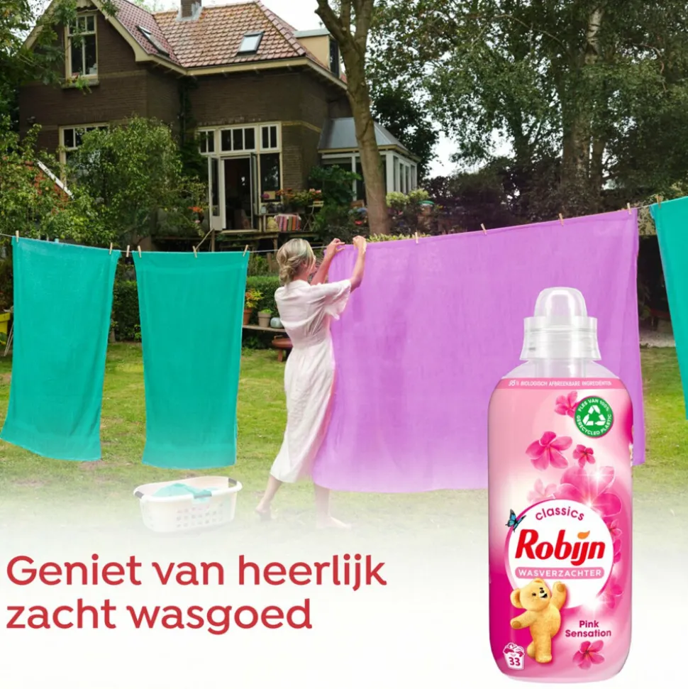 8x Robijn Wasverzachter Pink Sensation 33 Wasbeurten 825 ml