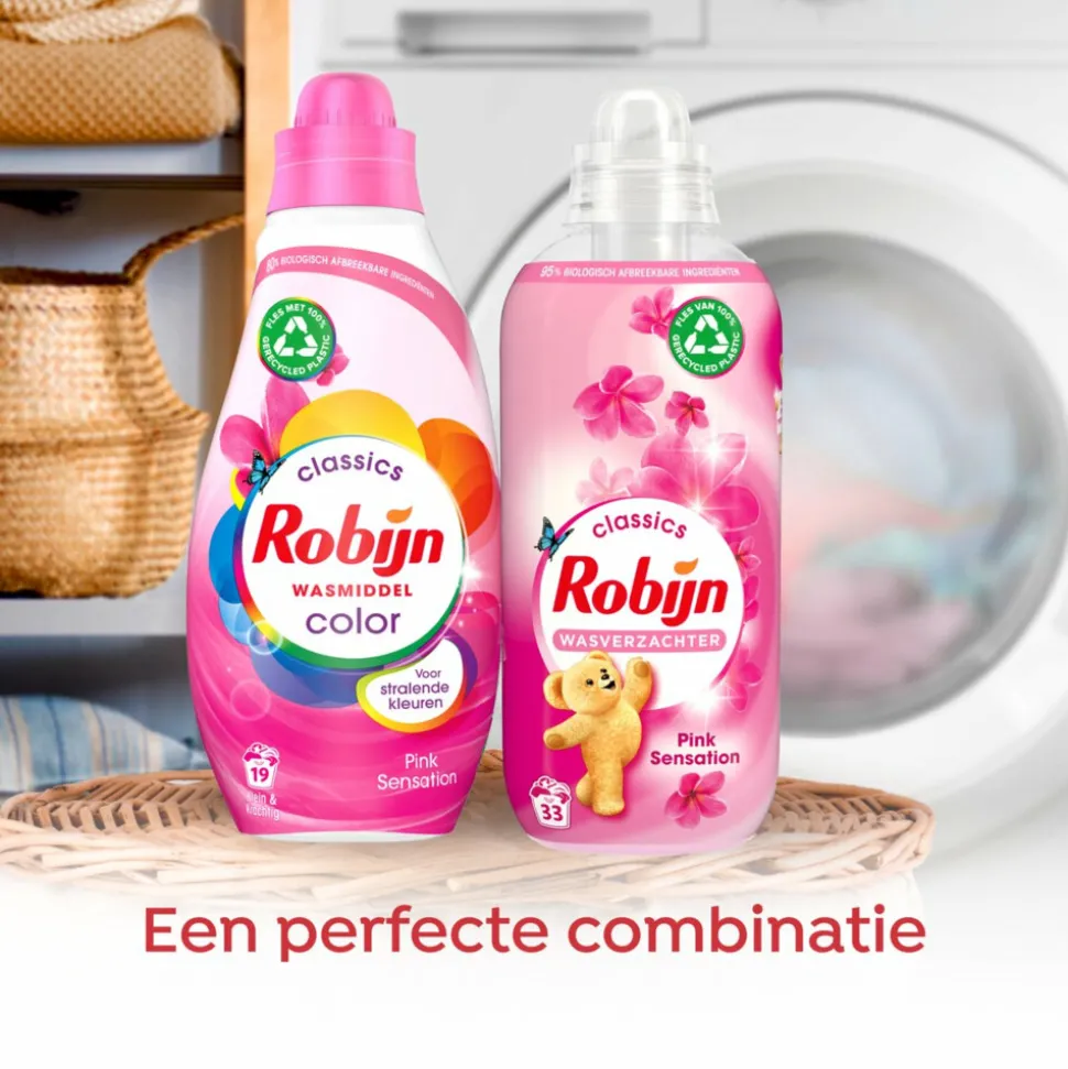 8x Robijn Wasverzachter Pink Sensation 33 Wasbeurten 825 ml