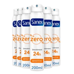 6x Sanex Deodorant Spray Zero% Sensitive Skin 200 ml