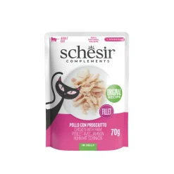 12x Schesir Complementary Kattenvoer Kip & Ham in Gelei 70 gr