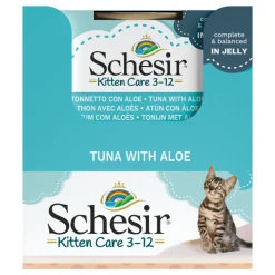 14x Schesir Kattenvoer Kitten 3-12 Tonijn - Aloe in Gelei 85 gr